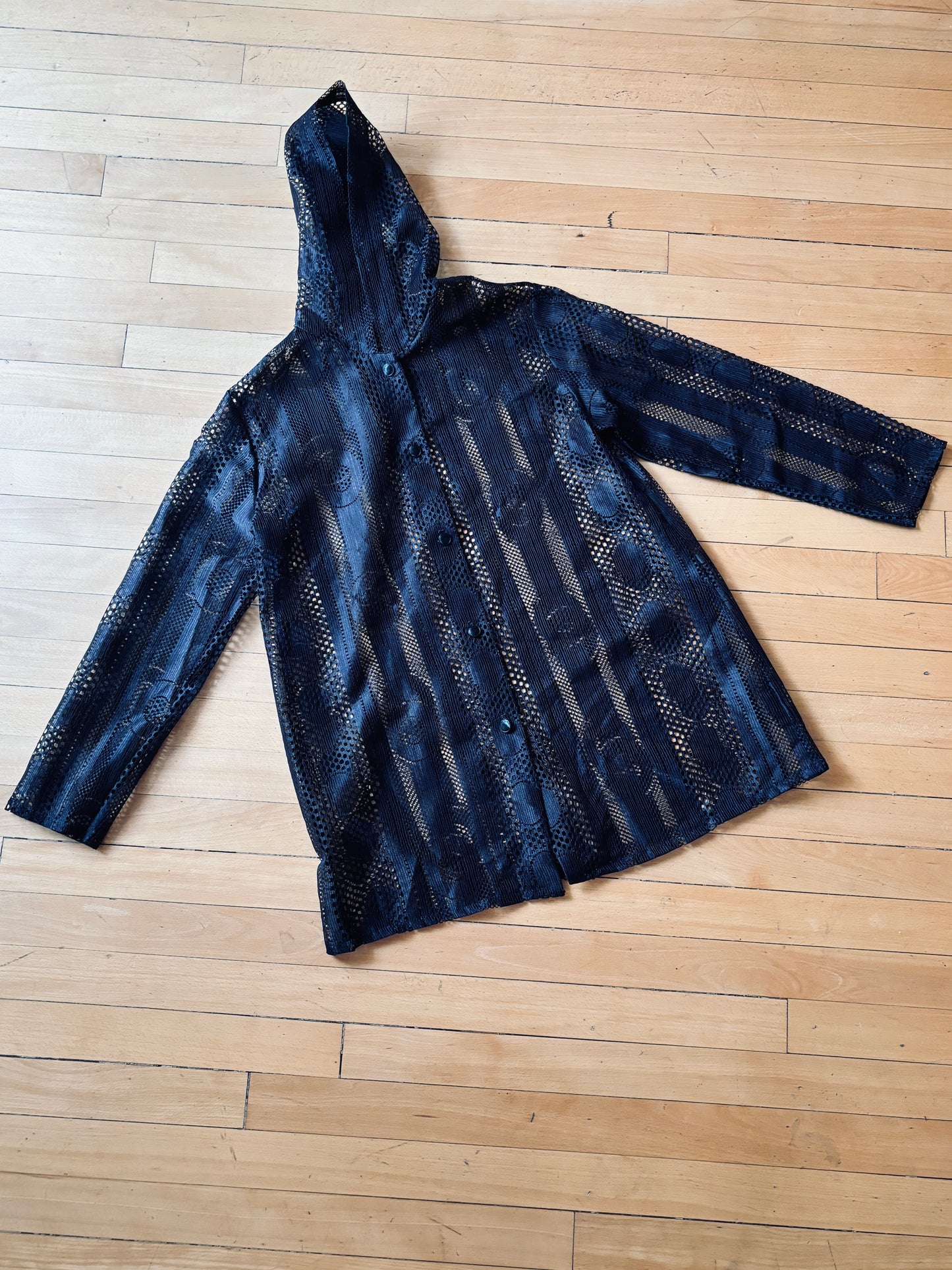 Vintage 1960s to 1970s Hooded Jacket - Summer Goth Black Pointy Hood Mystical Moon Cover-Up Size XS to M