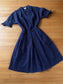 Vintage 1950s Dress - Sheer Midnight Blue Bias Seersucker w White "Bone" Print Size M to L