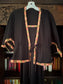 Vintage 70s Dress Set - Black Jersey Knit Maxi Sundress + Jacket w Cotton Embroidery Size S