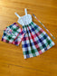 Vintage 1940s to 1950s Sundress - Jaunty Chambray Plaid Cotton Dress + Cropped Bolero Jacket Size XS to S