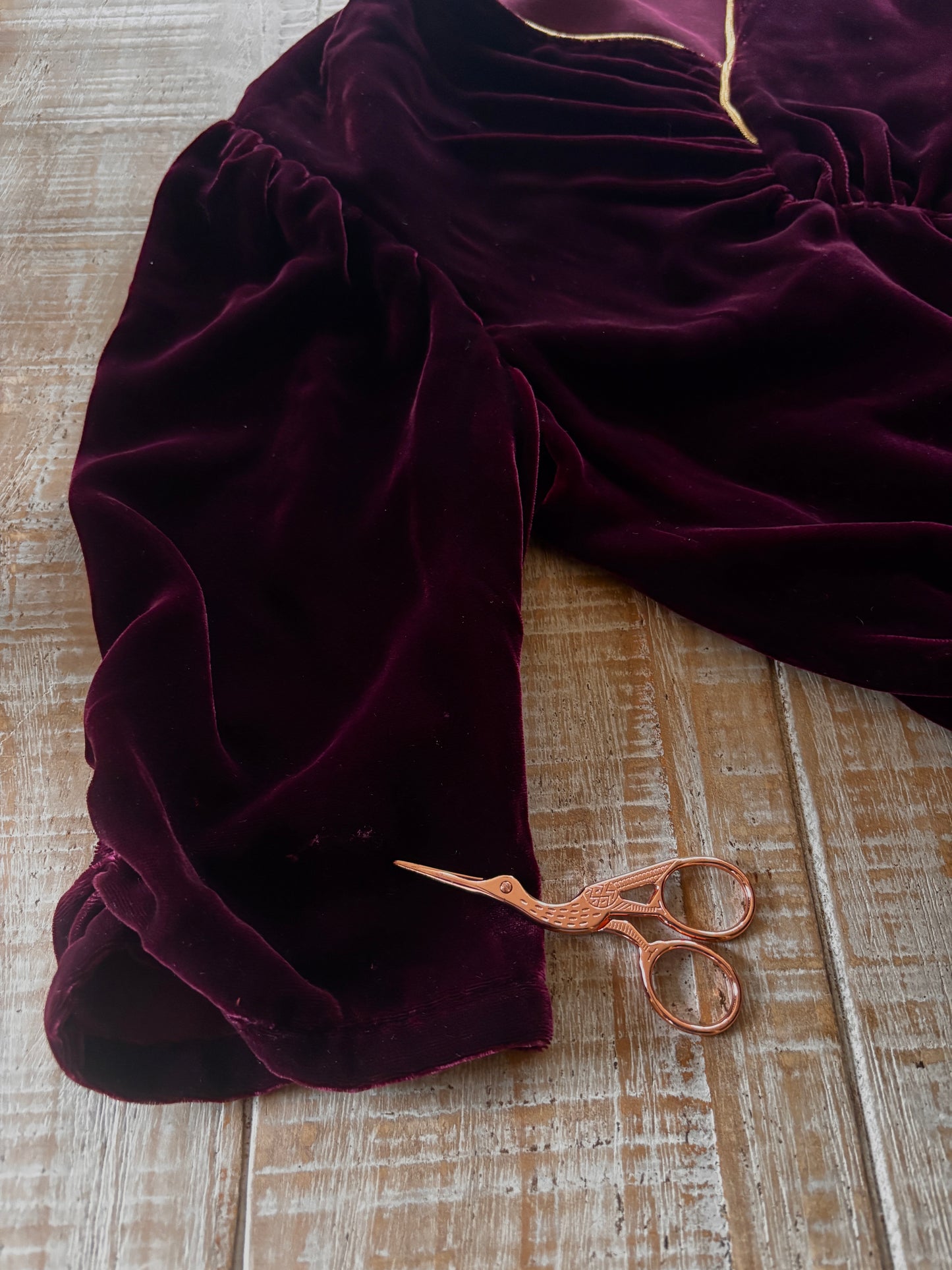 Vintage 1930s to 1940s Dress - Cherry Coke Wine Red Slinky Velvet w Ruching + Gilt Gold Size M to L