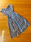 Vintage 1980s Madras Plaid Dress - Darling Violet Aqua Fawn w Button Trim Sundress Size