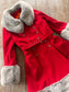 Vintage 1970s Princess Coat - Amazingly Beautiful Mod Crimson Red Wool + Frost Faux Fur Belted Overcoat Size S to M