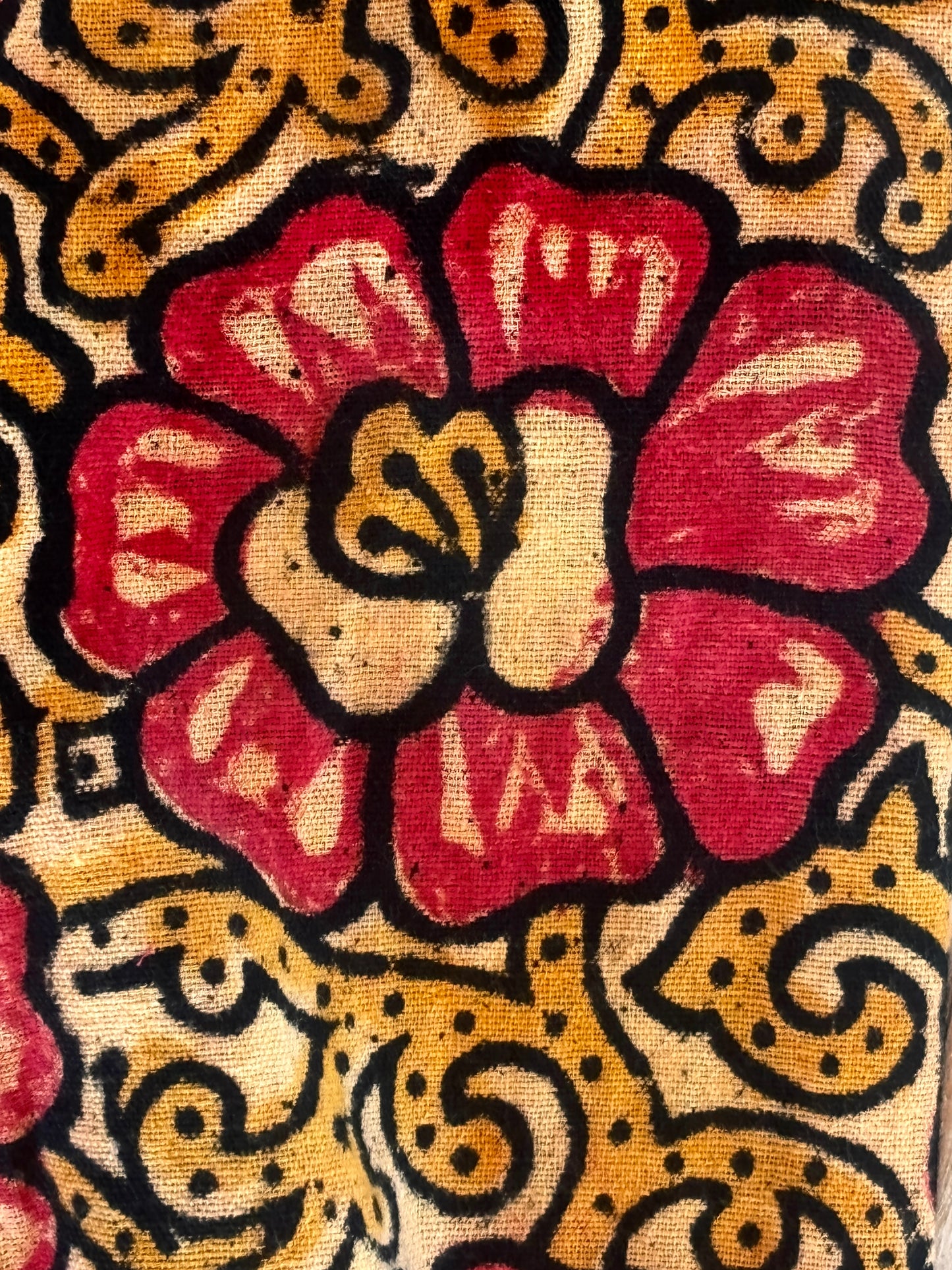 Vintage 1960s to 1970s Indian Gown - Easy-Going Block Print Floral India Cotton Maxi Kaftan Dress Size M