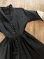 Vintage 1950s Shirtwaist - Witchy Beauty! Black Silk Taffeta + Gold Lurex Cuffs Party Dress Size S