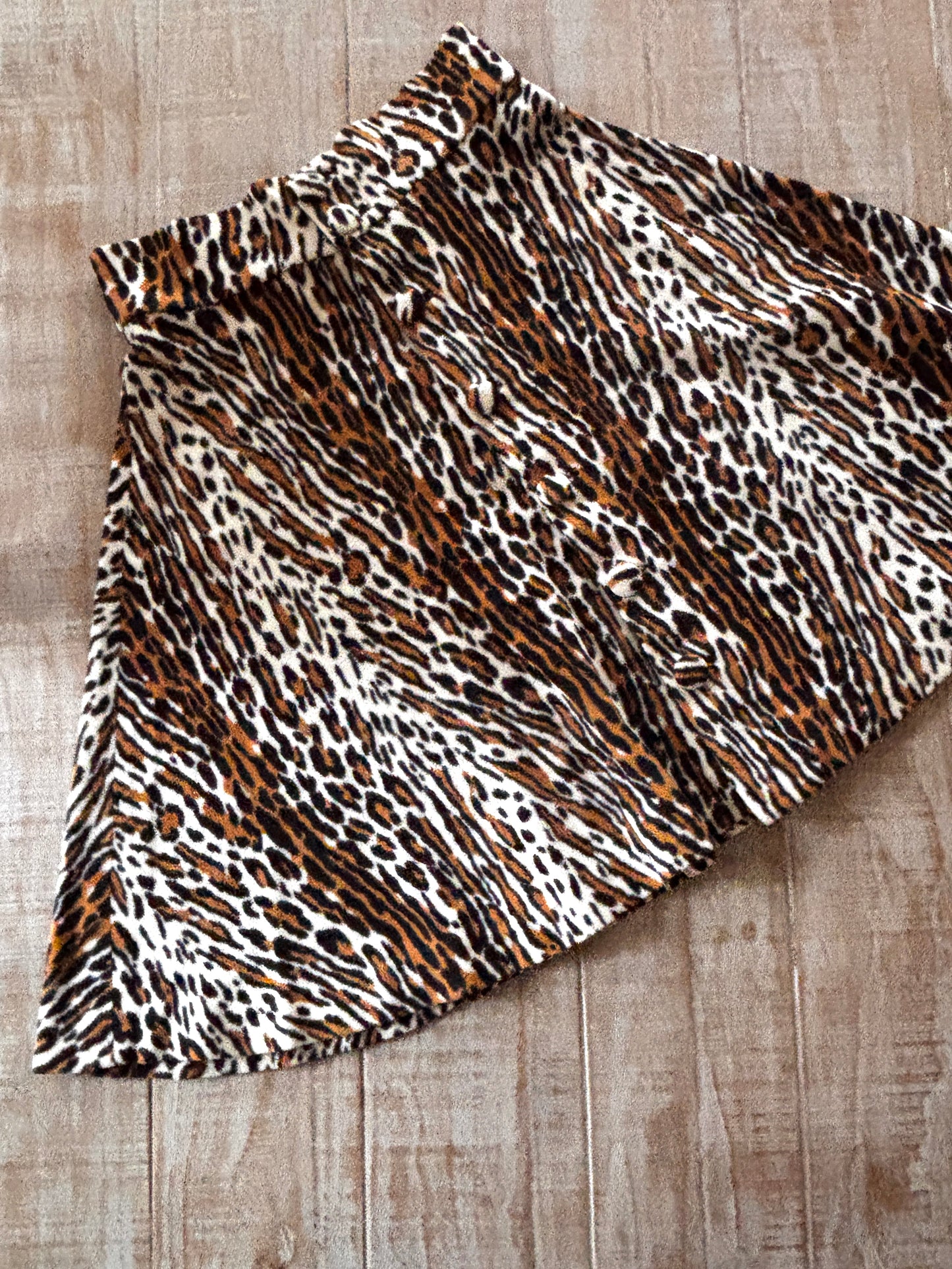 Vintage 1960s Leopard Print Mini Skirt - Faux Fur Mod Button-Up Mini Rare Animal Print Size M