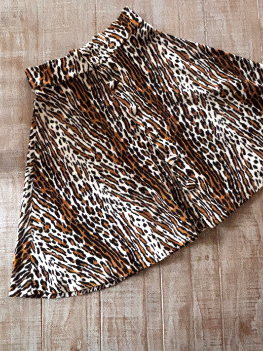 Vintage 1960s Leopard Print Mini Skirt - Faux Fur Mod Button-Up Mini Rare Animal Print Size M