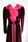 Vintage 1960s Designer Cocktail Set - Jaw-dropping Wine + Hot Pink Jabot Velvet + Satin Dress + Puff Jacket Size M