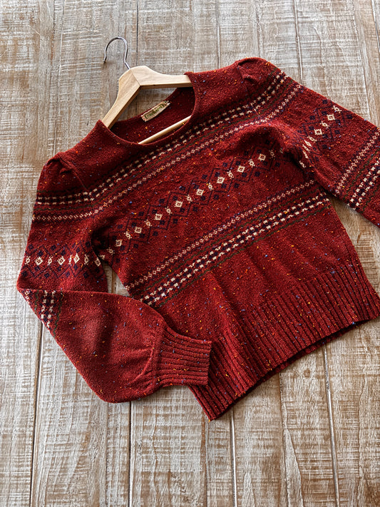 Vintage 1970s French Sweater - Whiskey Brown w Colorful Fleck Designer Cacharel Paris Pullover Jumper Top Size XS to S