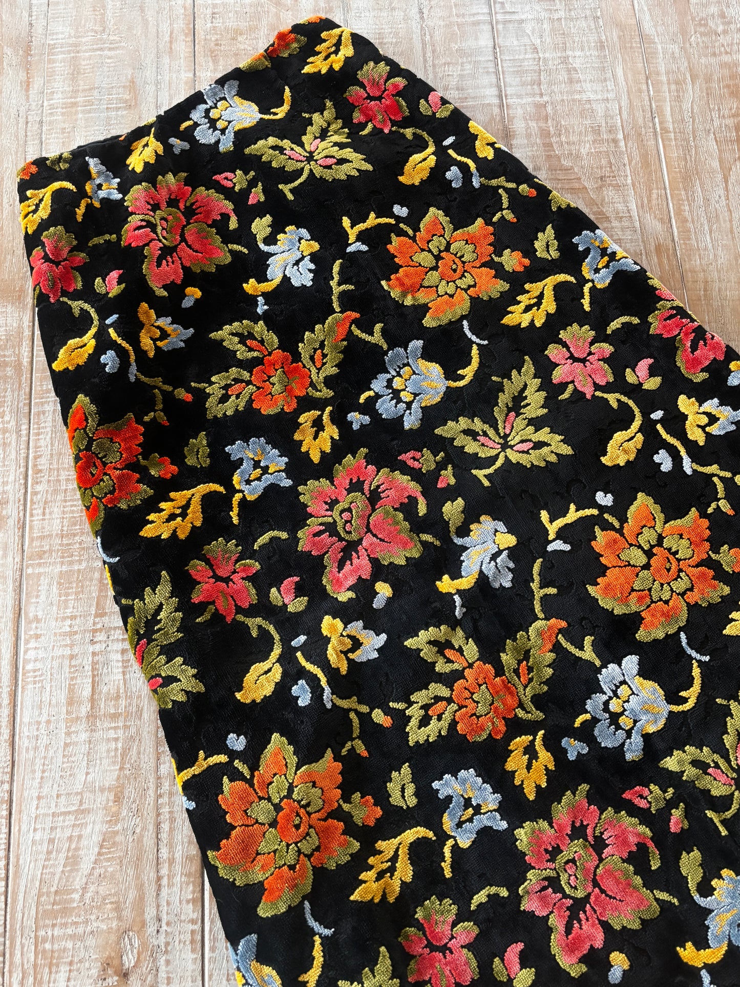 Vintage 1960s to 1970s Skirt - Rare Black Velvet Chenille Brocade Carpet Bag Maxi Skirt Size S to M