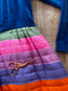 Vintage 1960s Dressing Gown - Silly and Fun Sapphire Velveteen + Rainbow Stripe Quilted Hostess Dress Size M
