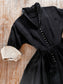Vintage 1950s Shirtwaist - Witchy Beauty! Black Silk Taffeta + Gold Lurex Cuffs Party Dress Size S
