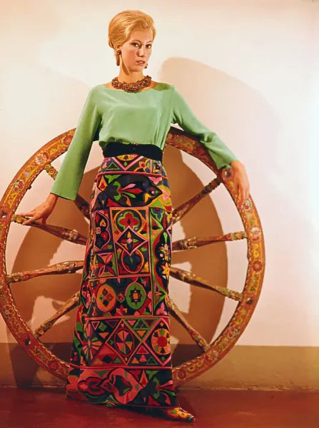 Vintage 1960s to 1970s Skirt - Rare Black Velvet Chenille Brocade Carpet Bag Maxi Skirt Size S to M