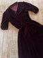 Vintage 1930s to 1940s Dress - Cherry Coke Wine Red Slinky Velvet w Ruching + Gilt Gold Size M to L