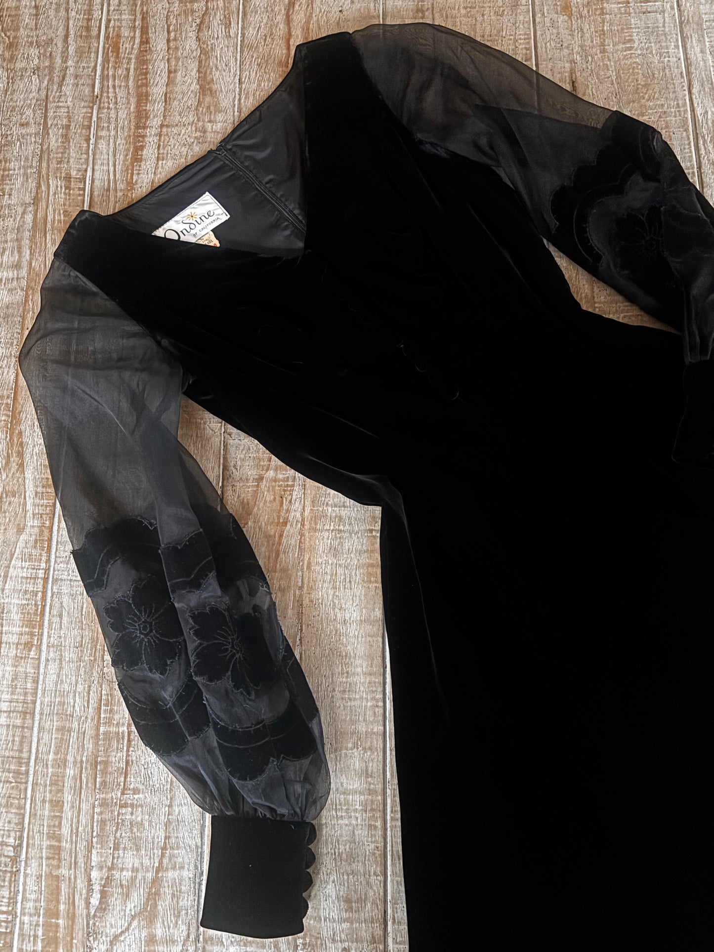 Vintage 1960s Black Velvet Dress - Luxe Midcentury Jet Black w Sheer Sleeves Cocktail Dress Size S to M