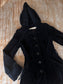 Vintage 1970s Velvet Coat w Hood - Black Gothic Dream HOODED Full Skirt Overcoat Size XS to S