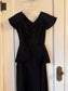 Vintage 1930s Evening Dress - Black Moiré Red Carpet Gown w Caged Capelet Size XS to S