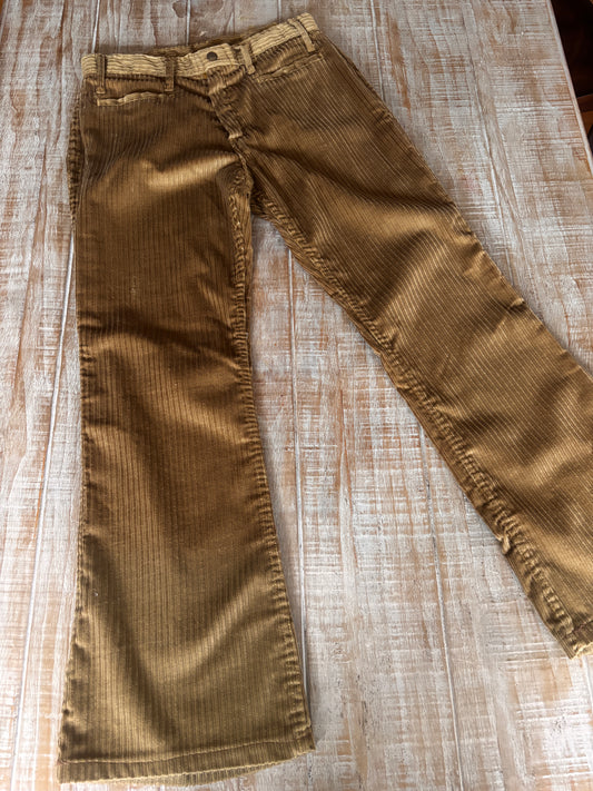 Vintage 1970s Corduroy Bell Bottoms - Golden Fawn Flare Pants Trousers Size M W31"