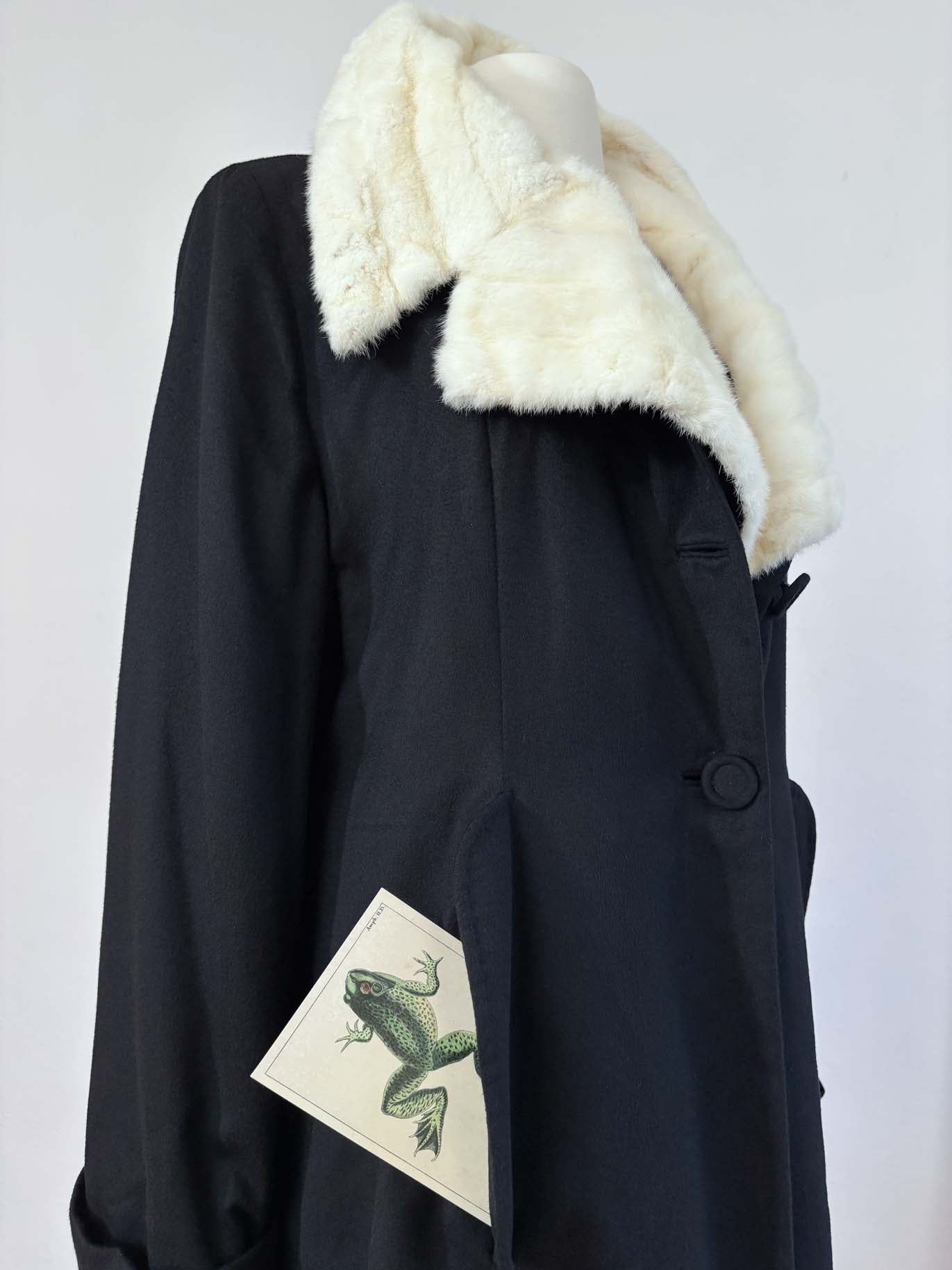 Vintage 1940s Princess Coat - MAGNIFICENT High Contrast Winter White Ermine Fur + Cashmere Swing Car Coat Size M - L