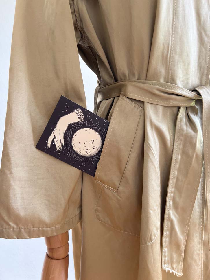 Vintage 1940s Trench Coat - Wounded Bird Noir Dame's Golden Khaki "Elkskin" Satin Rain Jacket w Belt + Cute Pockets Size S to M