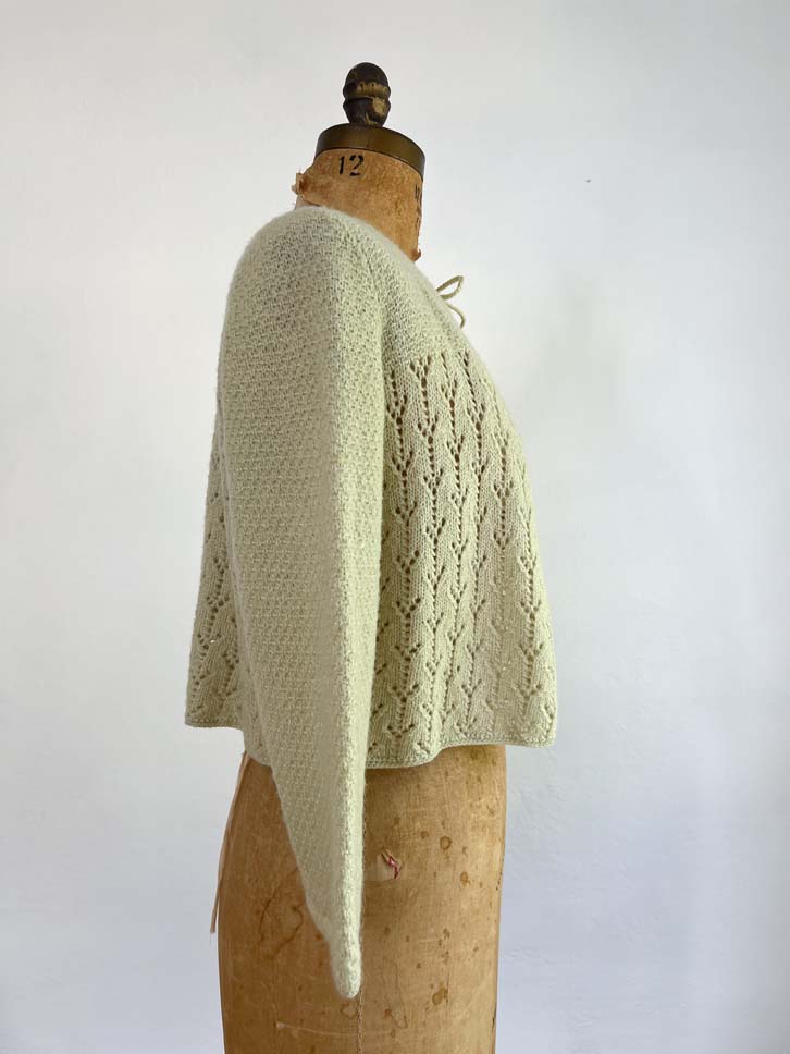 Vintage 1940s Sweater Capelet - Honeydew Wool Hand-Knit Wool Jacket w Tassel Ties Fits Size XS to M