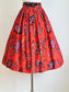 Vintage 1950s Novelty Skirt - Fierce Red Black Blue Yellow Batik Style Cotton Bird Print Size M to L