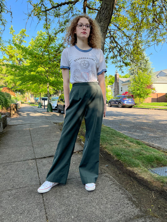 Vintage 1970s Olive Green US Army Slacks - Deadstock Wide Leg Women's Side Zip Gabardine Workwear Pants Trousers - Choose Your Size!