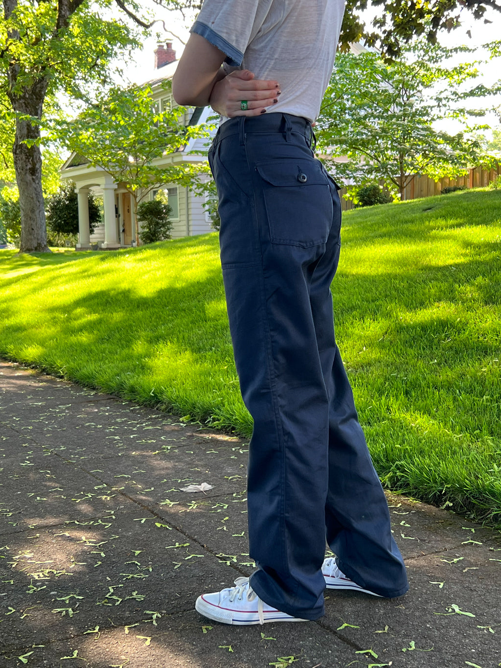 Vintage 1970s Naval Blue Sateen Slacks - RARE Color Deadstock Korea Vietnam  War Era STYLE Women's Cotton Utility Workwear Pants Trousers - Choose Your