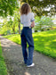 Vintage 1970s Naval Blue Sateen Slacks - RARE Color Deadstock Korea Vietnam War Era STYLE Women's Cotton Utility Workwear Pants Trousers - Choose Your Size