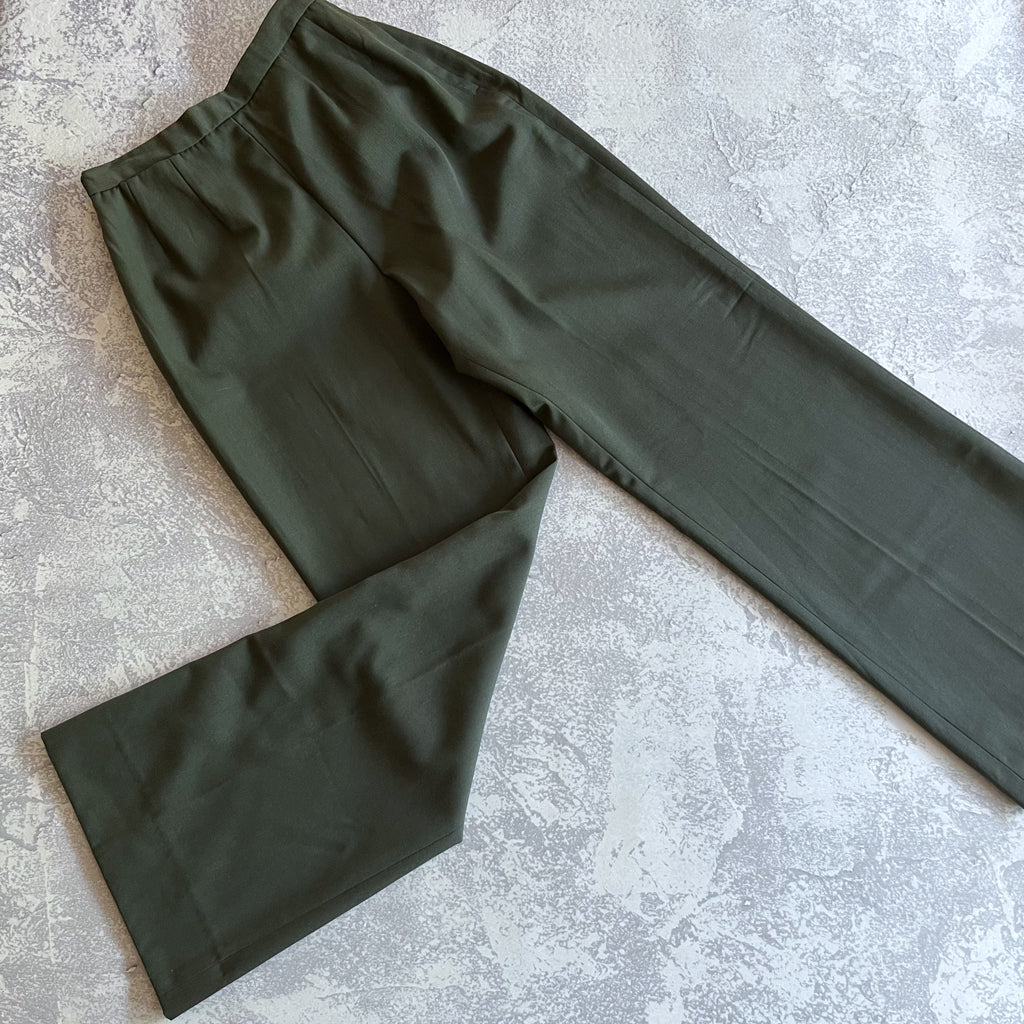 Vintage 1970s Olive Green US Army Slacks - Deadstock Wide Leg Women's Side Zip Gabardine Workwear Pants Trousers - Choose Your Size!