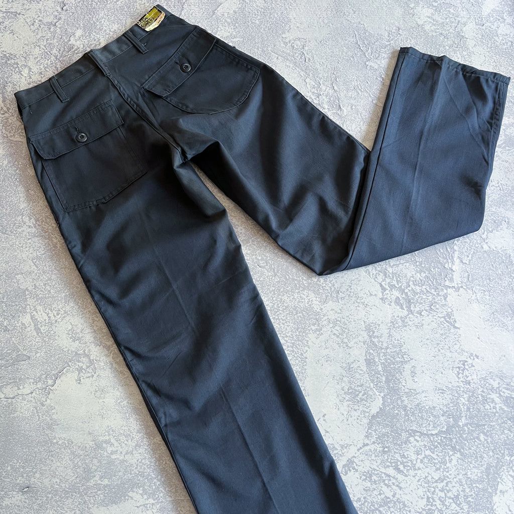 Vintage 1970s Naval Blue Sateen Slacks - RARE Color Deadstock