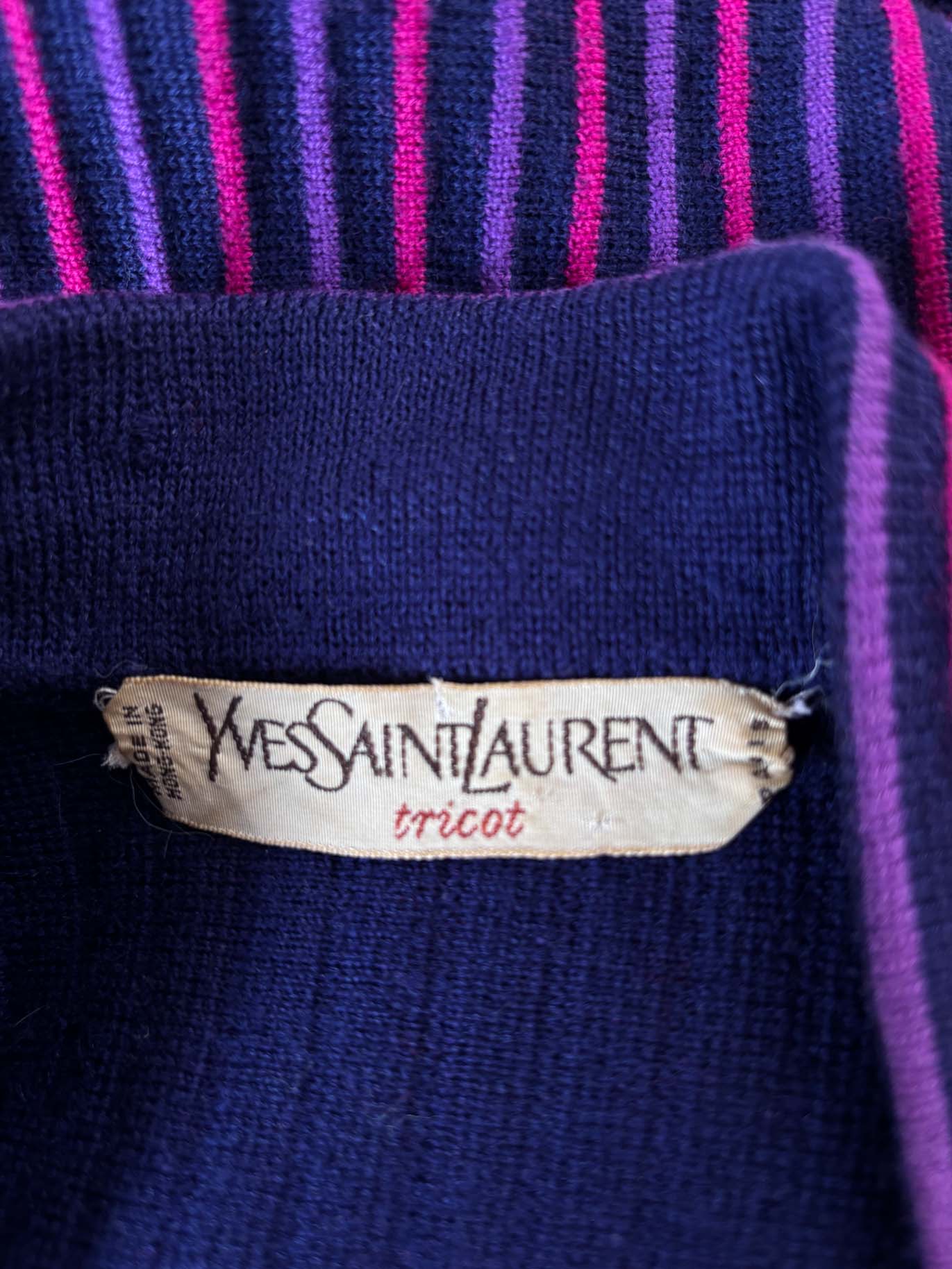 Vintage 1970s YVES SAINT LAURENT Sweater - AUTHENTIC YSL Tricot Striped Cardigan Jacket Lightly As-Is Size M to L