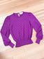 Vintage Early 1980s Castleberry Sweater - SWEET Heliotrope Purple Puff Sleeve Pointelle Knit Top Size XS to M