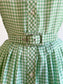 Vintage 1950s Dress - JAUNTY Spring Green Gingham Plaid Belted Cotton Blend Shirtwaist Size M