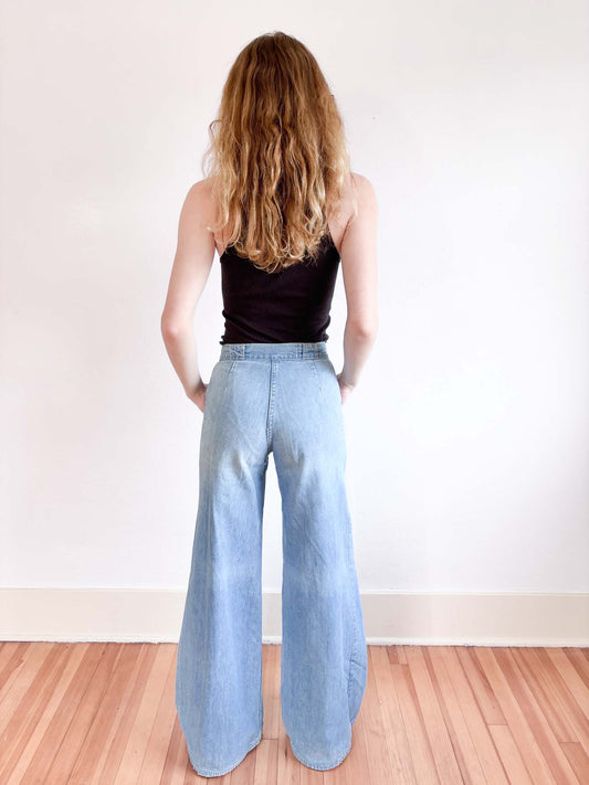 Vintage 1970s FOXMOOR Denim Jeans - MEGA BELLS Pale Wash XL Inseam Bell Bottom Flare Pants W27"