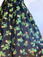 Vintage 1950s Dress - Jet Black w Green Yellow Orange Rose Print Gauze Cotton Belted Sundress Size XS - S