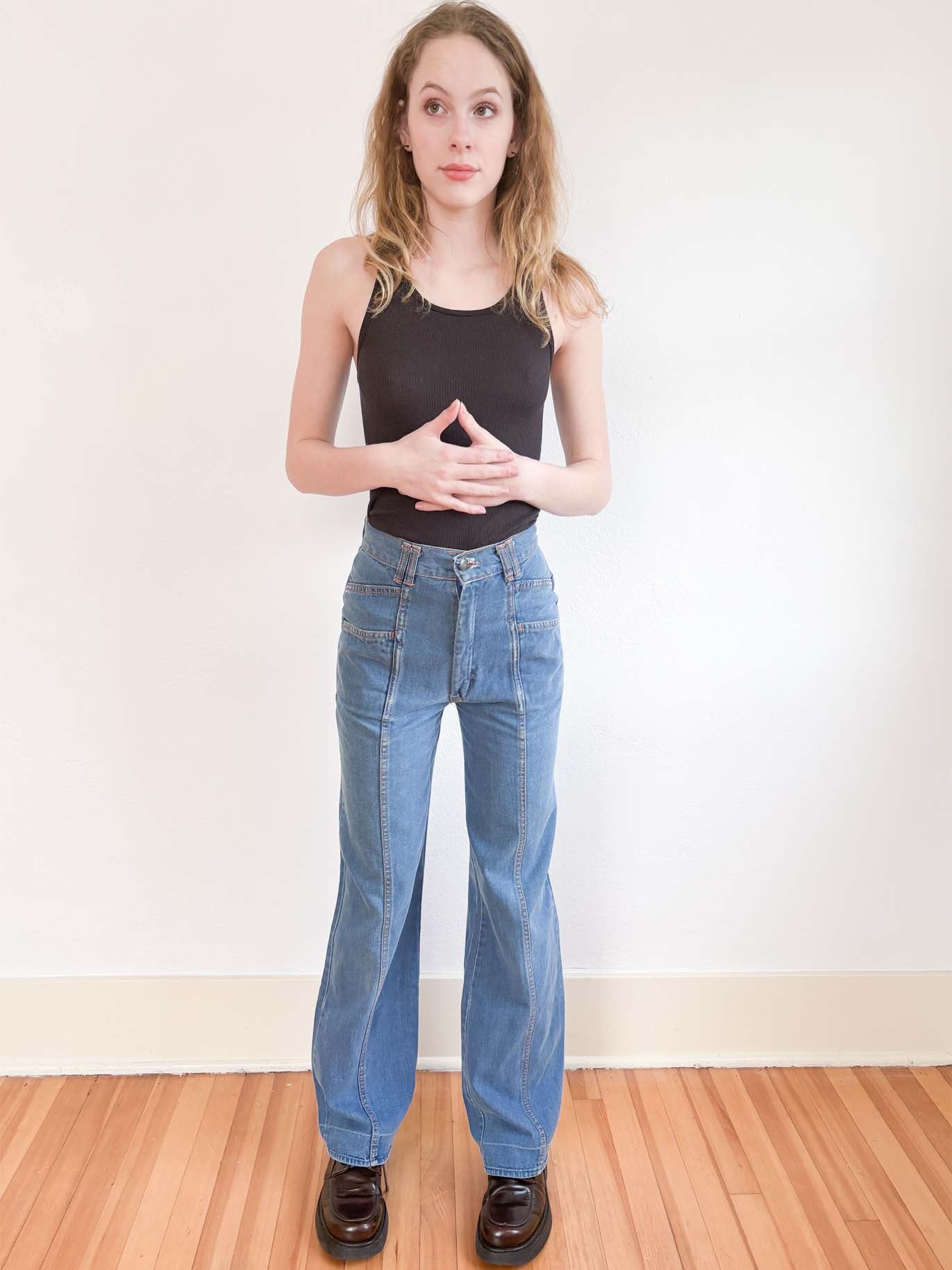 Vintage 1970s Denim Jeans - SUNRAY BOOTY! Medium Wash Wide Leg Pants W26"