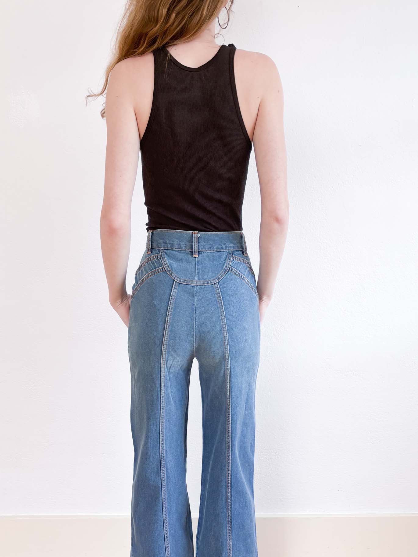 Vintage 1970s Denim Jeans - SUNRAY BOOTY! Medium Wash Wide Leg Pants W26"