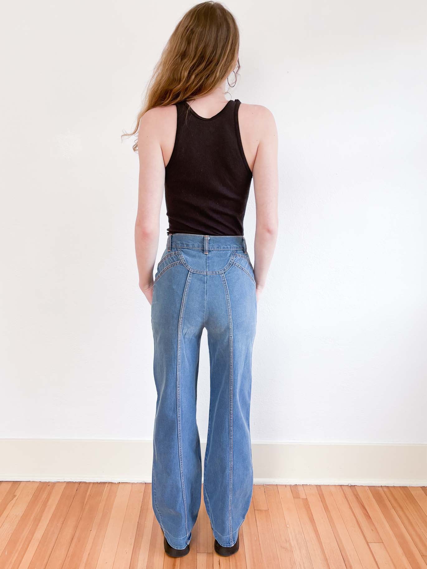 Vintage 1970s Denim Jeans - SUNRAY BOOTY! Medium Wash Wide Leg Pants W26"