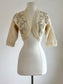Vintage 1950s Knit Bolero Sweater - Cream w Sparkling Gold Metallic Lurex Vines Knitwear Cardigan Size S to L