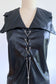 Vintage 1960s to 1970s WILD Fetish Pantsuit - Black Wet Look Slinky Blouse w Stabby Collar + CHAIN Corset, Low-Rise Flare Pants Size M - L