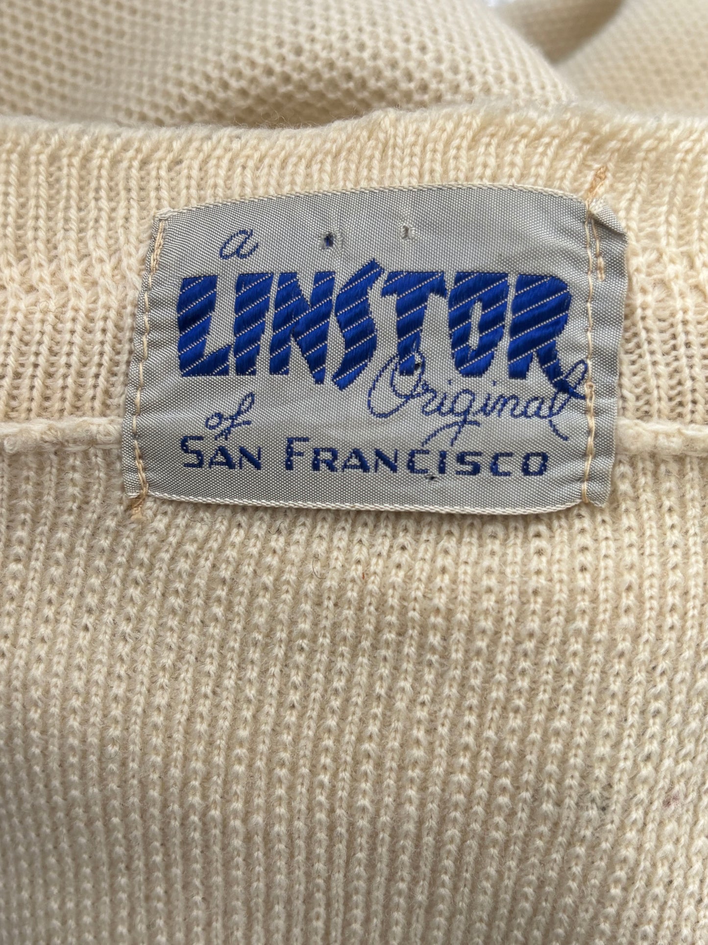 Vintage 1950s Knit Bolero Sweater - Cream w Sparkling Gold Metallic Lurex Vines Knitwear Cardigan Size S to L