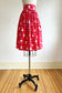 Vintage 1930s - 1940s Skirt - DARLING Strawberry Red White Grey Palm Tree Novelty Print Skirt Size XS - S