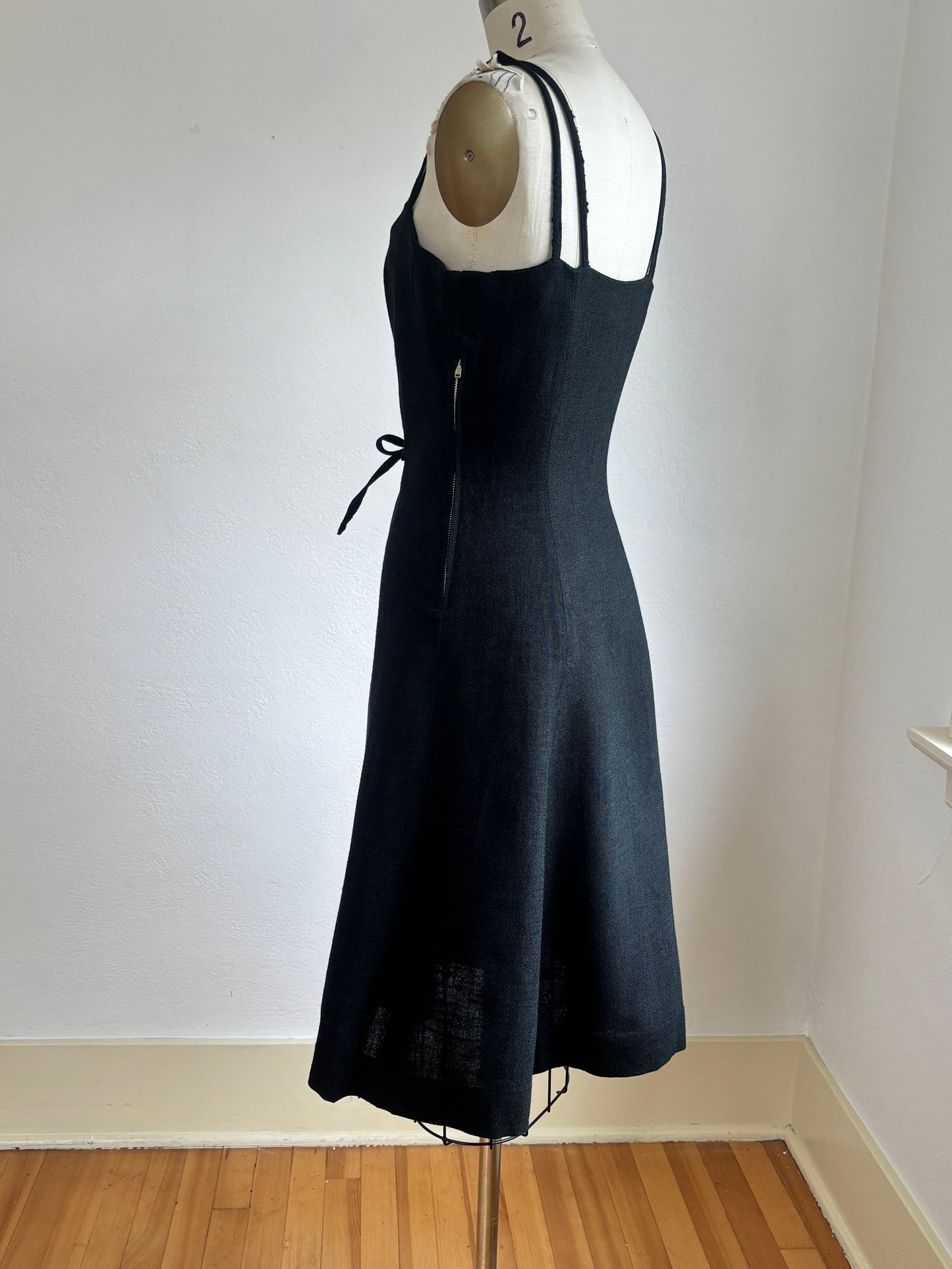 Vintage 1950s Dress - Stunning Black White Linen Lace Doris Dodson Designer Princess Sundress Size S
