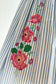 Vintage 1950s Dress - Darling Blue Hickory Striped Cotton w Pink Hand-Embroidered Floral Appliqués Sundress Size S