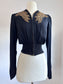 Vintage 1930s Sequin ANGEL WING Jacket - SPECTACULAR Designer Marjone Black Rayon Crepe w GOLD Front Metal Zipper Blouse Size S to M