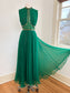 Vintage 1960s Gala Goddess Dress - SPECTACULAR Designer Jack Bryan Emerald Chiffon w Rhinestones + Beading Maxi Gown Size M to L