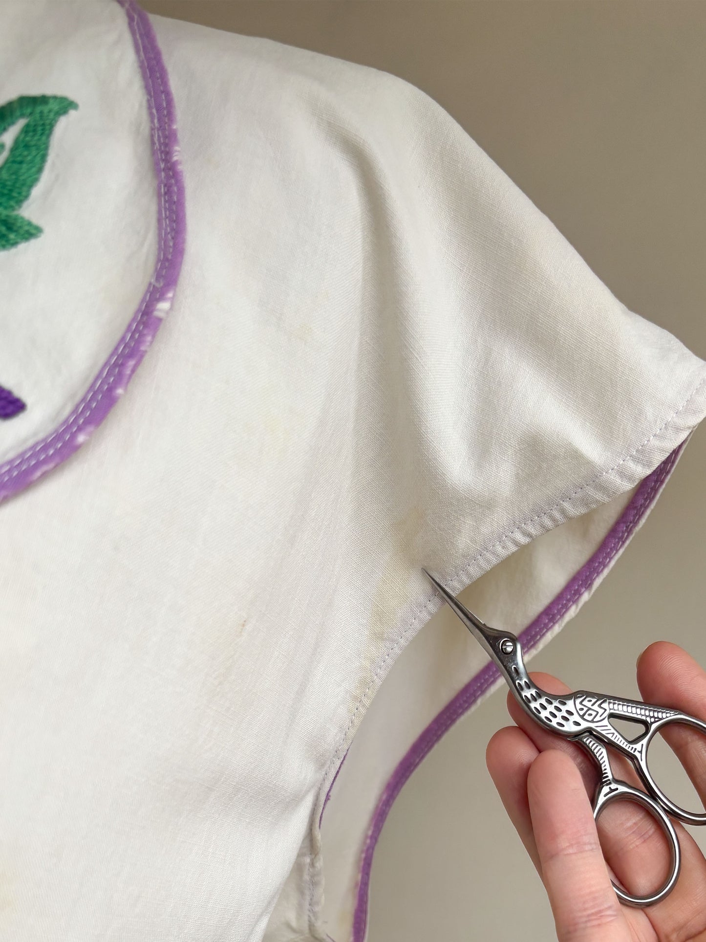 Vintage 1930s to 1940s Dress - Hand-Embroidered Cotton Hooverette Wrap Chore Sundress Size XS - L