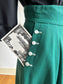 Vintage Late 1940s Skirt - Pine Green High Waist Rayon Butcher Linen w 27 Celluloid Buttons! Size XS to S