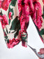 Vintage 1930s to 1940s Dress - Volup! Red Hot Pink Green Rose Print Rayon Jersey Gown w Galalith Belt Size XL